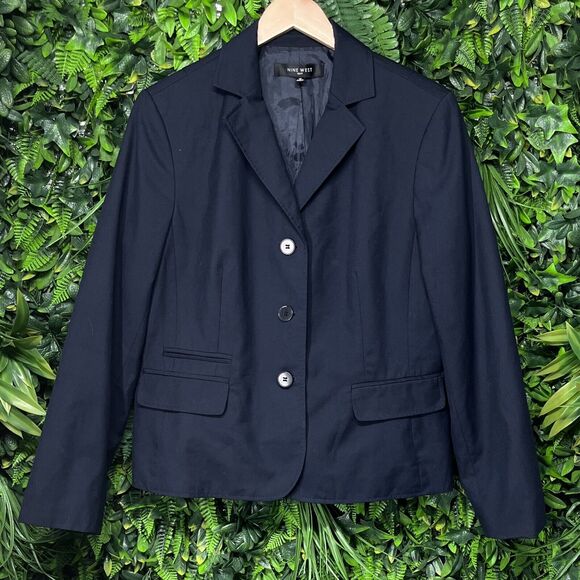 NINE WEST Jacket Women 16 Blue‎ Blazer Collared Pockets Office Career 2224 - Picture 4 of 7